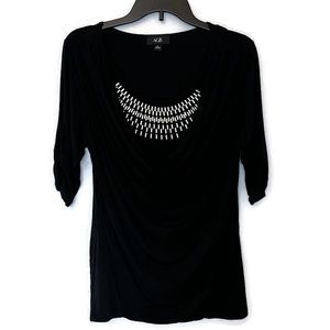 AGB women’s black top with gold accents size large